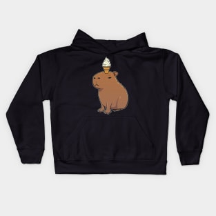 Capybara with Vanilla Ice Cream on its head Kids Hoodie